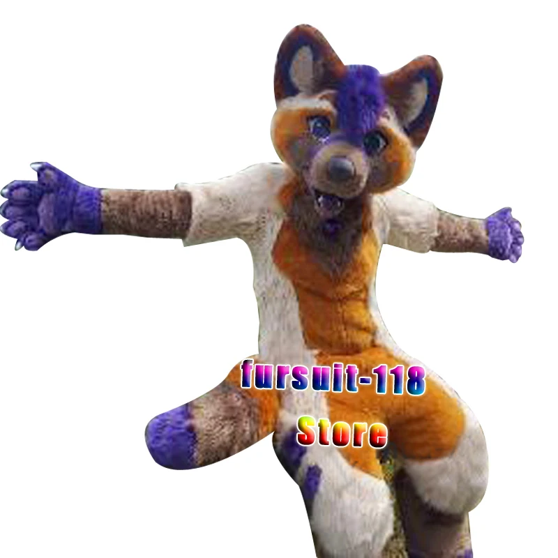 Костюм-талисман Fursuit из длинной шерсти хаски лисы волка костюм меха для взрослых