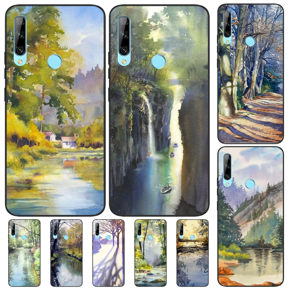 

OFFeier Watercolor woods Black TPU Soft Phone Case Cover For Huawei Enjoy 7S 8 7 7PLUS 8PLUS 8E 9 9E 9PLUS 10PLUS