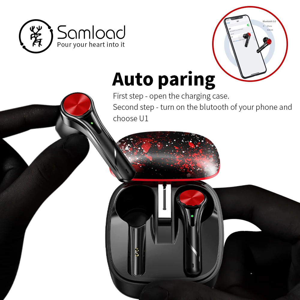 Наушники Samload Bluetooth 5,0, беспроводные наушники с глубоким басом, наушники CVC, шумоподавление с зарядным устройством для iPhone, samsung