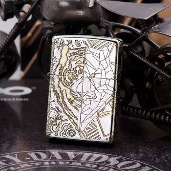 

100% Original Brand New ZP Lighter brass Chrome plated carving King's return oil Lighter with logo box gift for men