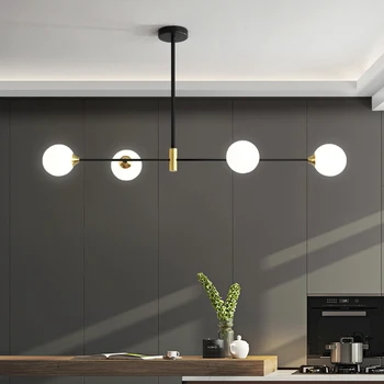 

Dining Room Nordic Simple Chandelier Glass Ball Restaurant Bar Coffee LED Hanging Light Black and Gold Office Long Pendant Lamp
