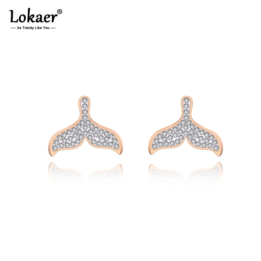 Lokaer офисный стиль Стразы Рыбацкая Хвост серьги ювелирные изделия Модные серьги-гвоздики с животными для женщин Kolczyki E19224