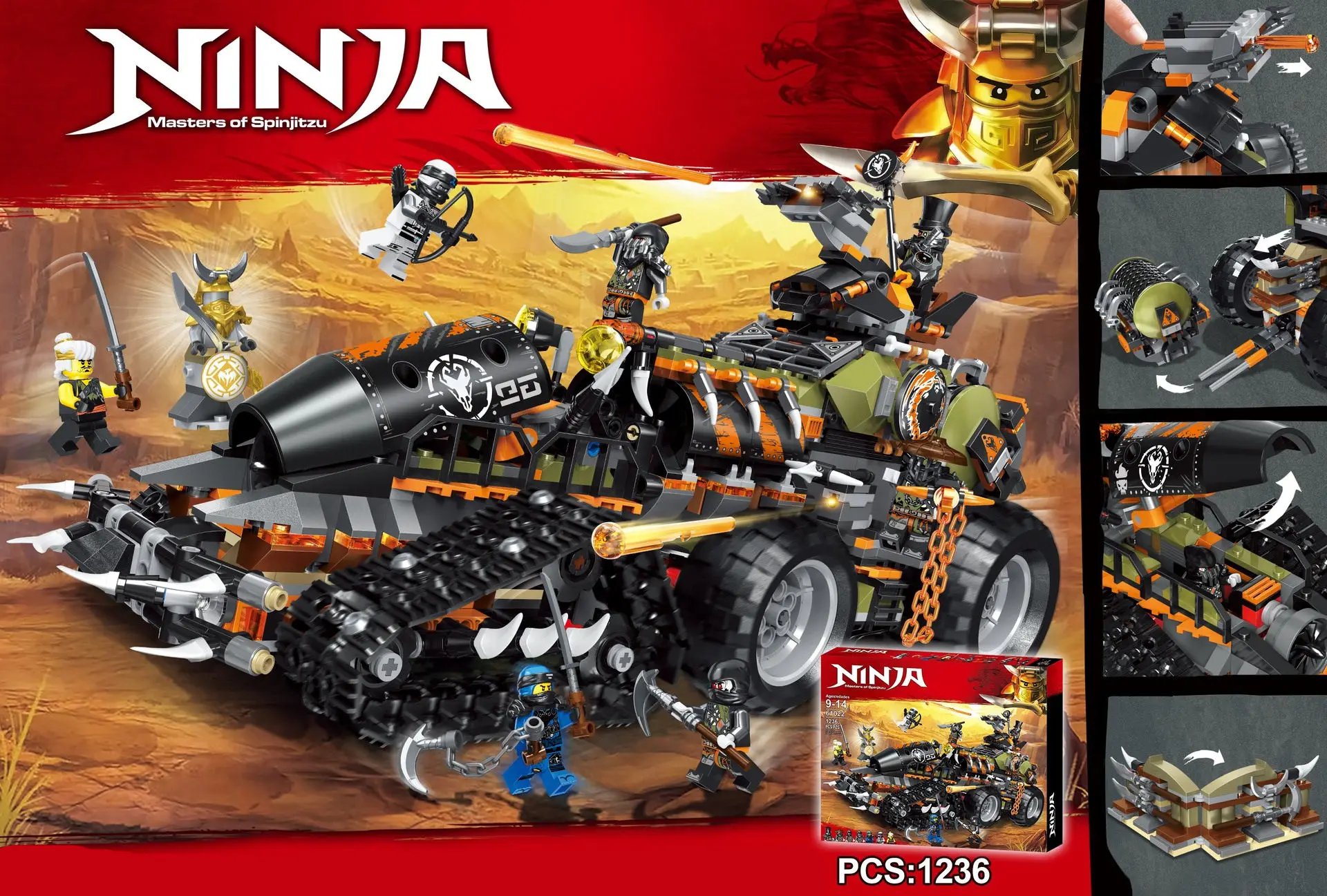 

1236PCS Ninja Heavy Dragon Catching Truck Building Blocks Toys for Children Compatible Legoinglys Mini Figures Ninjagoes Bricks