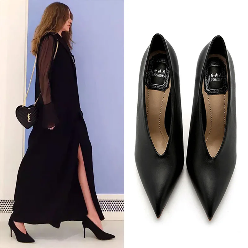 

Autumn New Elegant V Design High Heels Sexy Pointed Thin Heel Single Shoes Temperament Women's Shoes Retro Evening Dress Pumps