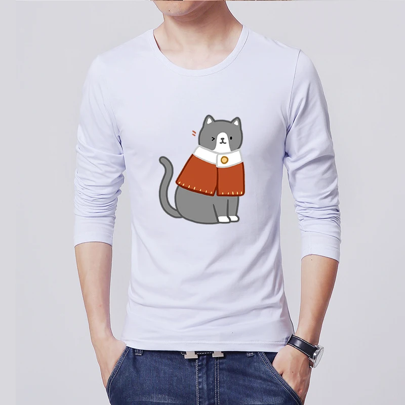 

Solid Color Plus Size S-XXXL Round Neck T Shirts Men Long Sleeve Cotton Loose Men's Dog Pattern Printed Undershirt Fashion Tops