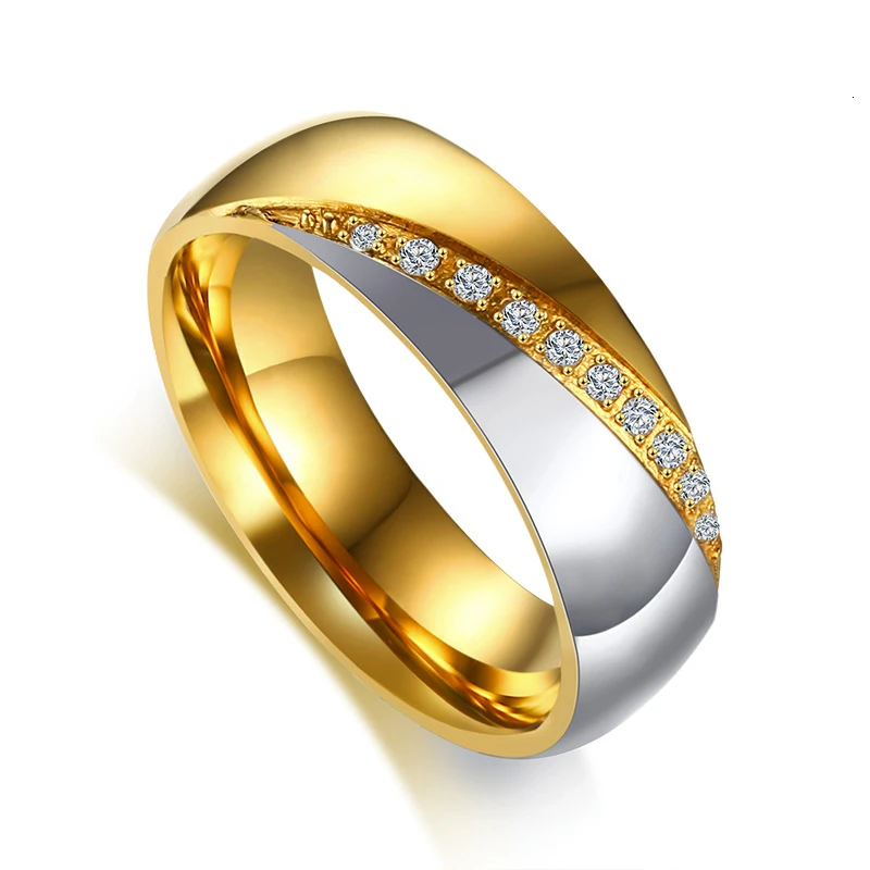 Vnox золото-цвет Обручальные кольца кольцо для Для женщин Для мужчин ювелирные изделия 6 мм Нержавеющая сталь Обручение кольцо США Размеры 5 до 13 - Цвет основного камня: CR-116W