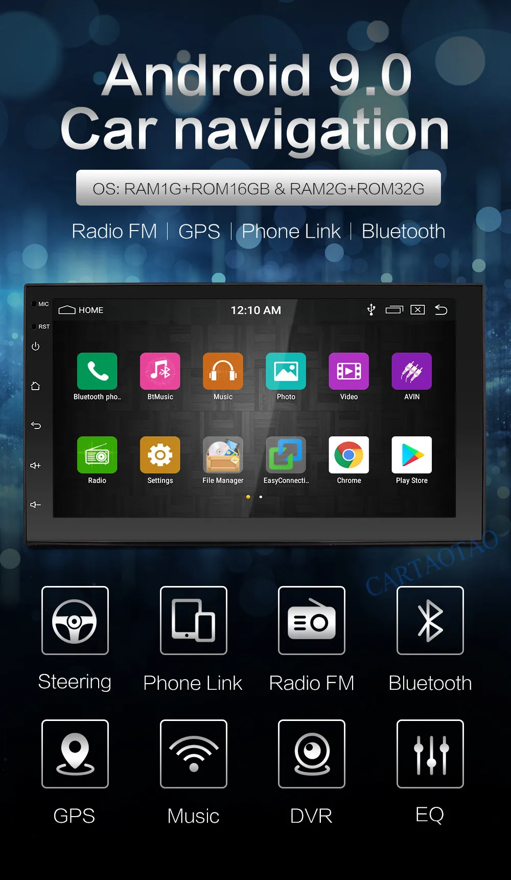 2 din gps Радио Стерео " Android 9,0 радио Bluetooth Pour современный Универсальный WiFi Автомобильный мультимедийный voiture радио joueur 2+ 32g