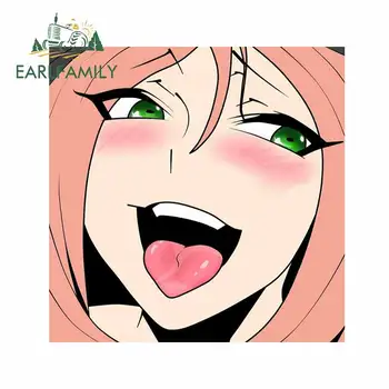 

EARLFAMILY 13cm x 13cm for Lovely Girl Ahegao Face Decal Air Conditioner Bumper Trunk Car Stickers Windows Surfboard Decoration