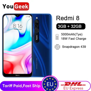 

Global ROM Xiaomi Redmi 8 3GB RAM 32GB ROM SmartPhone 6.22" Screen Snapdragon 439 Octa Core 12MP Dual Camera 5000mAh Battery