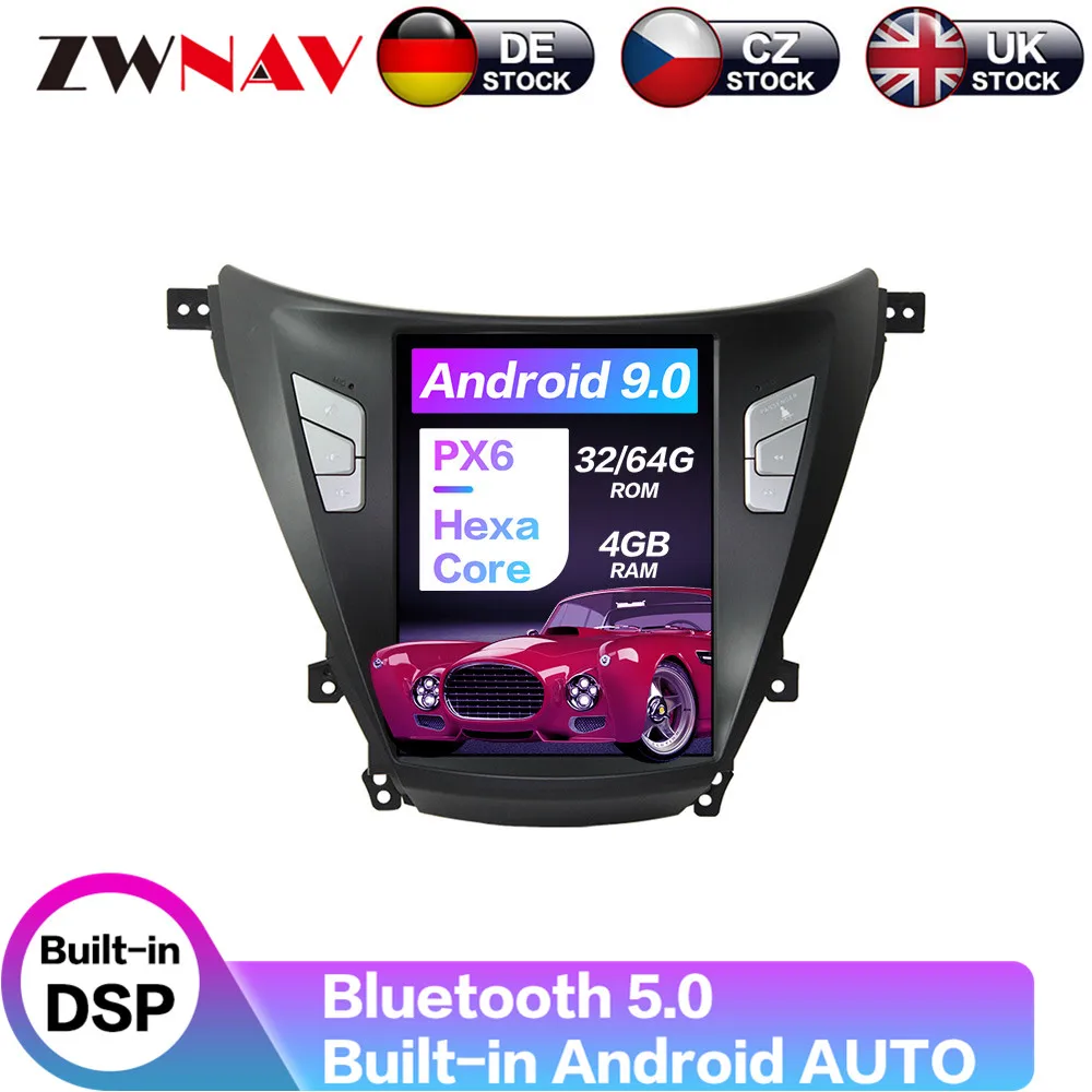 Android 9 64+ 4G Tesla с DSP Carplay Автомобильный мультимедийный плеер стерео для hyundai Elantra 2012- авто радио gps навигация