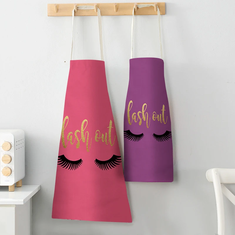 FYMX Cute Eyelashes Aprons For Woman Letter Print Cooking Apron For Family Home Cleaning Tools