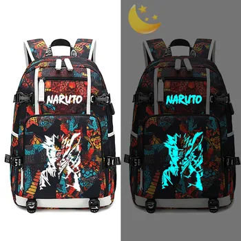 

Naruto logo Anime Backpack USB Charging Travel Bag Luminous Student Schoolbag Bag Laptop Bag Cosplay Backpack Kids Gift