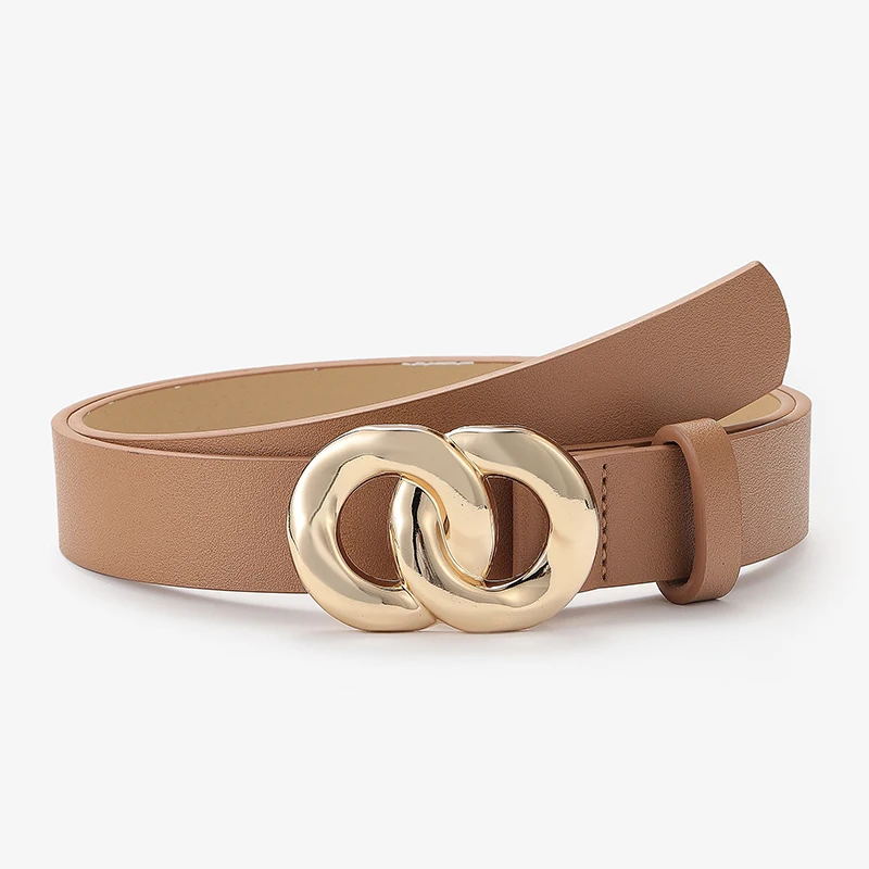 2021 New Fashion Solid Belt Women Men Unisex Female PU Leather Material Metal Circle Buckle Casual Style Luxury Brand Designer 