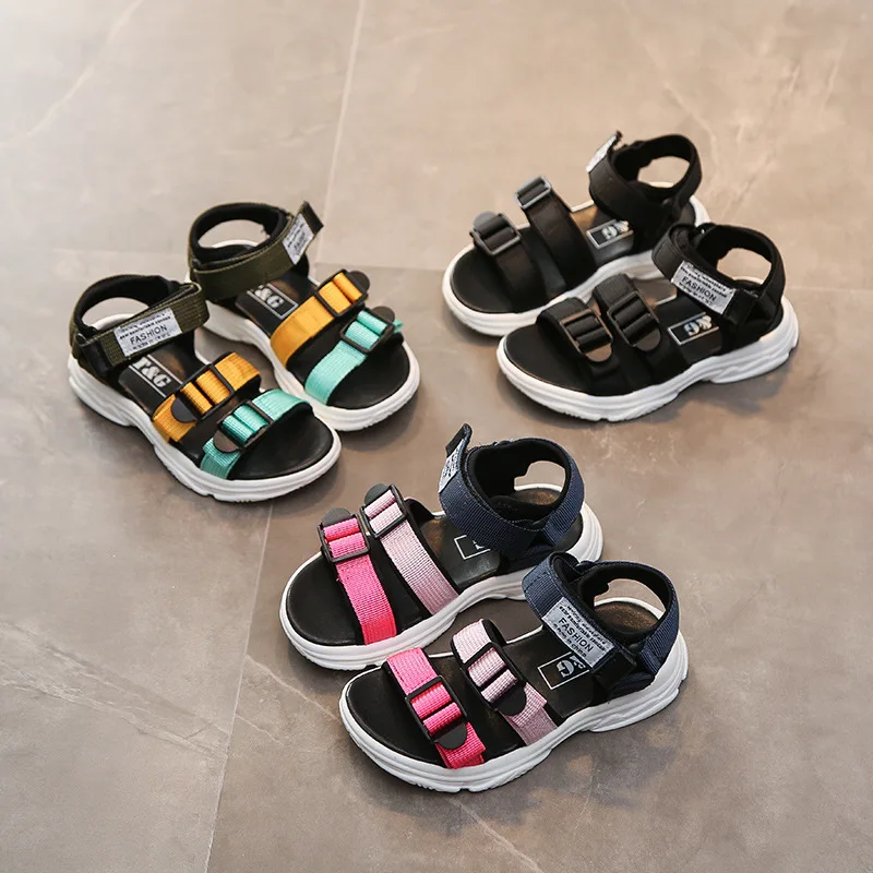 

2019 Summer New Style Girls Sandals Leakage Toe Soft-Soled Shoes BOY'S Velcro Sandals