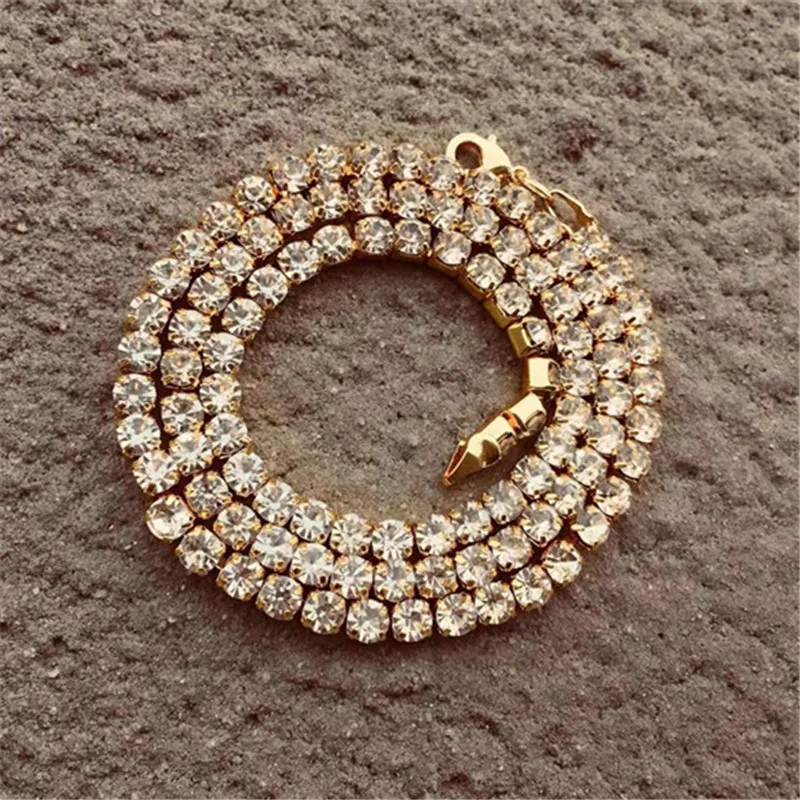 Хип-хоп 5 мм 60 см Bling Iced Out сплав Стразы теннисная цепь Очаровательная Длинная цепочка на шею для мужчин ювелирные изделия