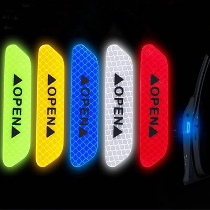 Tiras de cinta reflectiva abierta para coche, pegatinas impermeables de advertencia de coche, conducción nocturna, iluminación de seguridad, cintas luminosas, 4 Uds.