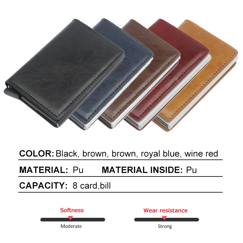 Genuine Leather Men Wallet Automatic Credit Card Holder Leather Blocking Small Metal Wallet Money Clip Aluminum Wallet Bag