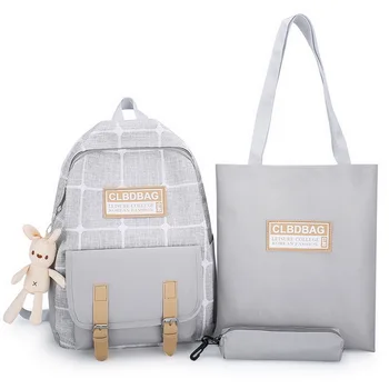

Canvas Backpack Children School Bags For Girls Plaid Printing School Backpacks Kids Bagpack 3pcs/set Schoolbag Handbag Pen Bag