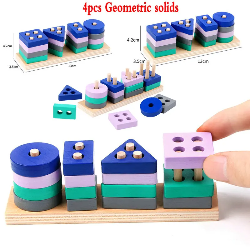 

4pcs Shapes wood geometric Jigsaw Puzzles Baby Educational Wooden toys Geometric solids puzzles Montessori 3d puzzles Kids Toys