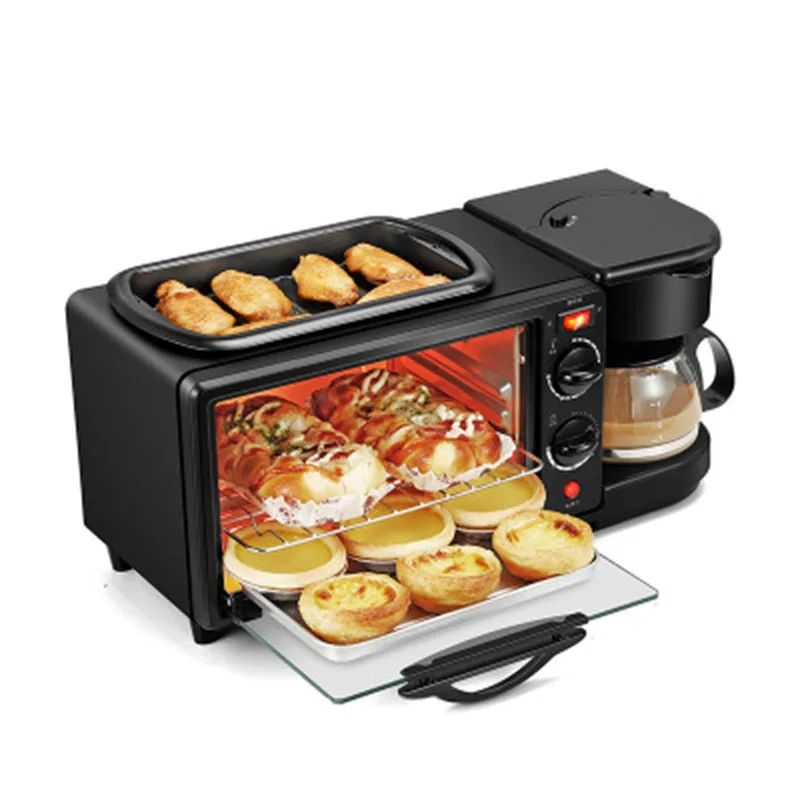 RU 3 in 1 Breakfast Making Machine Multifunction Mini Drip Coffee Maker Bread Pizza Oven Frying pan Toaster Breakfast Machine