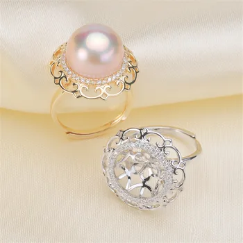

Trendy style 925 Silver Pearl Ring Finger Ring Adjustable Resizable Ring Findings and Component Jewelry Part Fitting Accessorie
