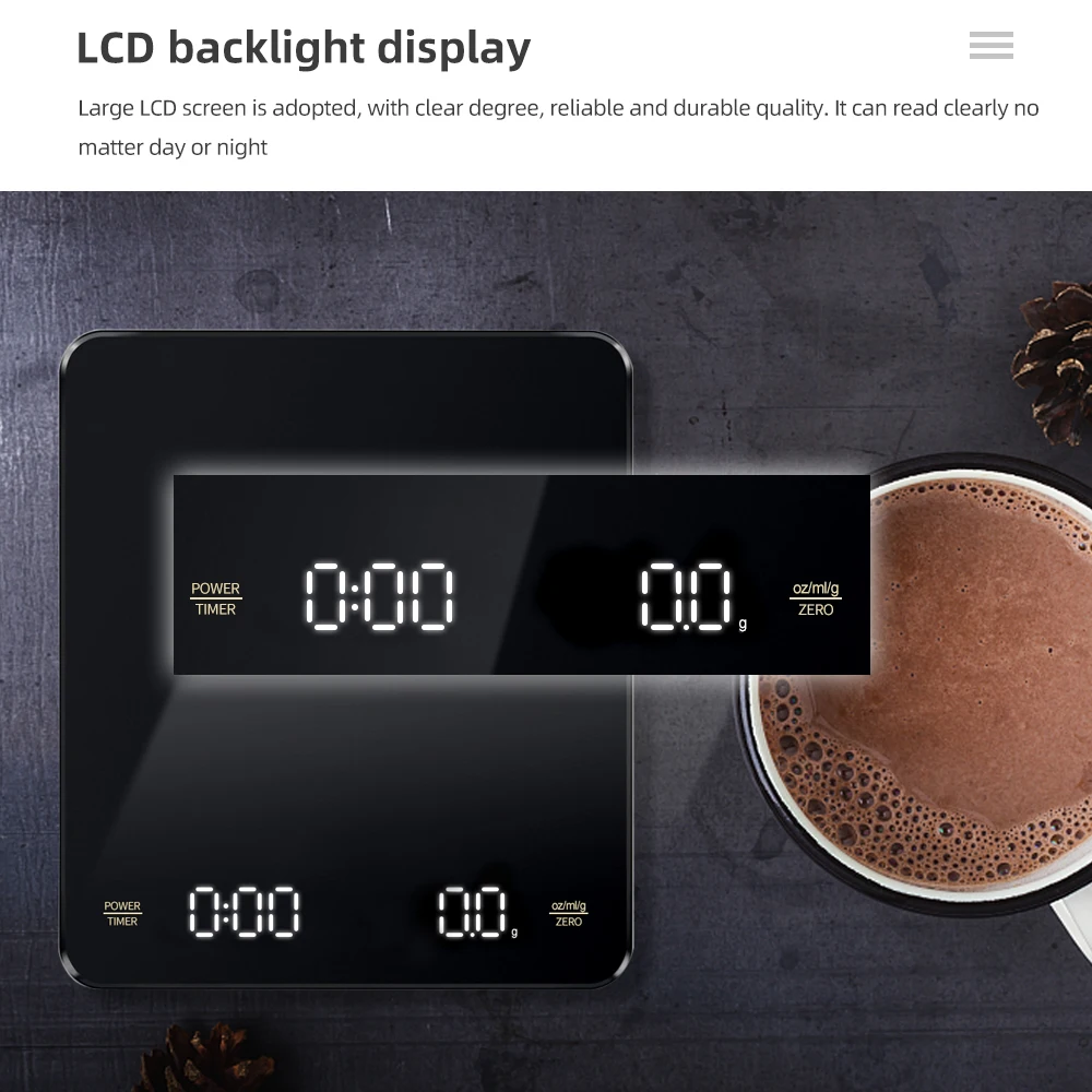 Digital Coffee Scale with Timer 3kg/0.1g Precision