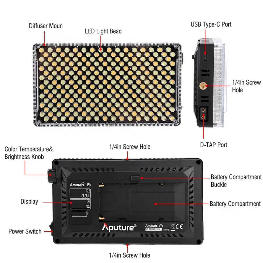 Aputure Amaran AL-F7 двухцветная температура 3200-9500K CRI/TLCI 95+ 256 шт Светодиодная панель плавная регулировка аксессуары для камеры