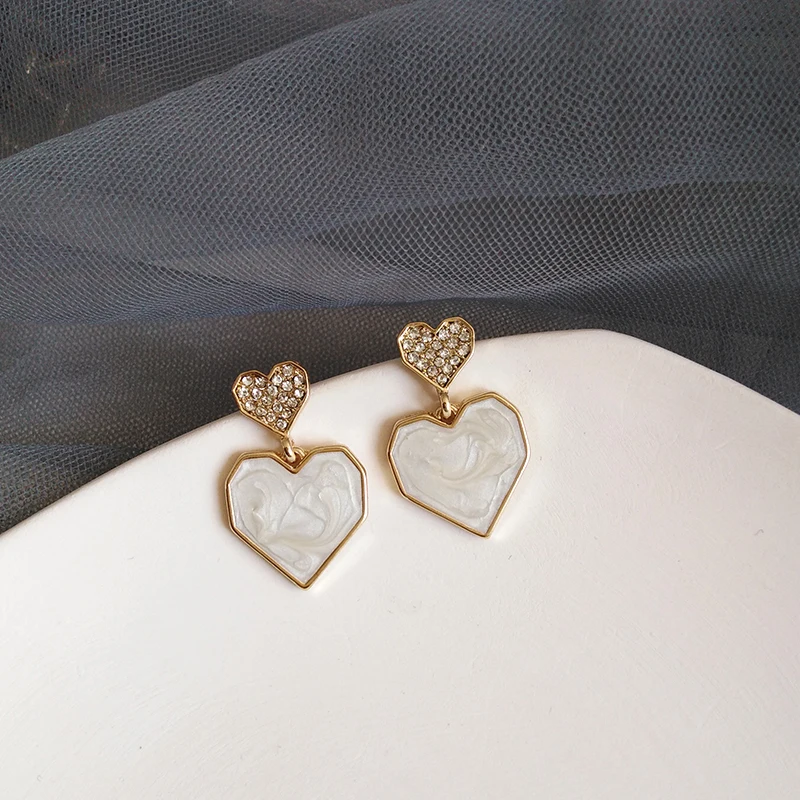 Женские серьги подвески в форме сердца с эмалью|Серьги-подвески| |