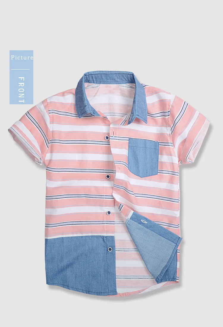 BOY'S Striped Shirt Short Sleeve Europe And America 4-12-Year-Old Big Boy Tops Fashion Joint Cowboy Shirt Factory Direct Selling