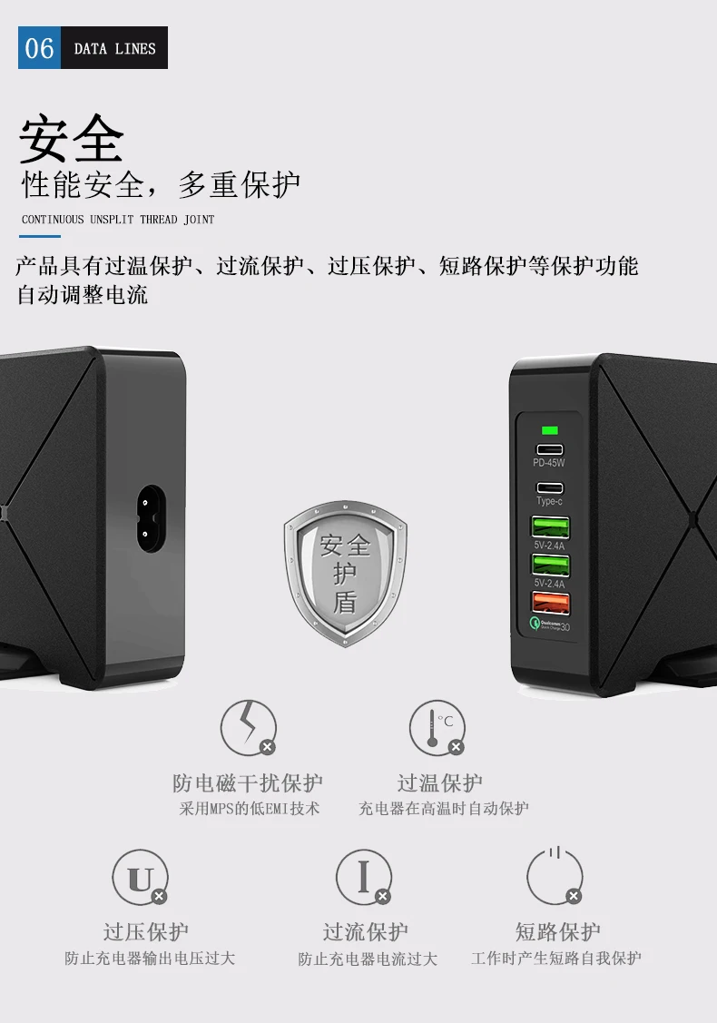 USB 75 Вт Зарядное устройство Быстрая зарядная станция 45 Вт PD USB-C адаптер питания