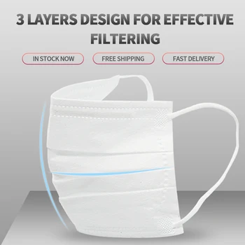 

Fast Shipping 50PCS Disposable Mask White 3-Layer Mouth Face Masks Mouth Mask Non-Woven Mask Anti-Dust Face Masker Wholesale