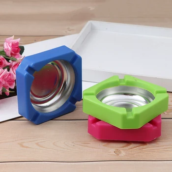 

10pcs Home Ashtray Plastic Stainless Steel Square Edging Ashtray Accessories Home Office Advertising Cigarette Tool