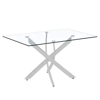 

GOLDFAN Rectangle Tempered Glass Dining Table Morden Kitchen Table with Chromed Legs Chrome for Dining Room (Table Only)