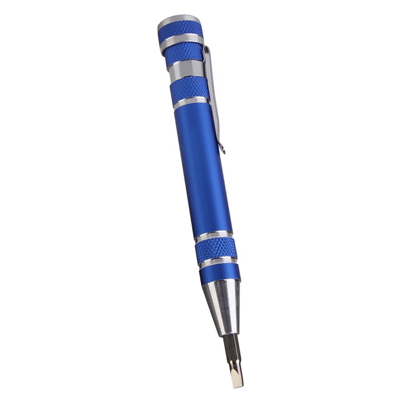 9PCS Aluminum Non-slip Engraved Precision Pen Screw Driver Set Mobile Tool, blue