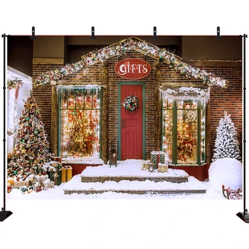

Christmas Winter Photography Backdrop Gifts Shop Christmas Tree in the Snow Vinyl Background Photo Studio Prop