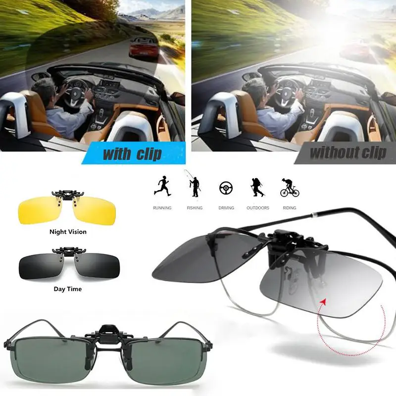 Fashion Polarized Lens UV400 Clip-on Sunglasses Driving Glasses Day Night Vision