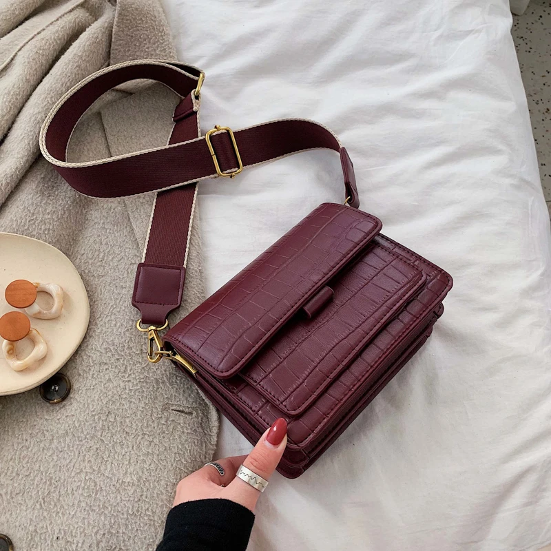 Burgundy Модные маленькие сумки через плечо с каменным узором для женщин, одноцветные простые женские сумки через плечо, женские дорожные сумки через плечо - Цвет: Burgundy