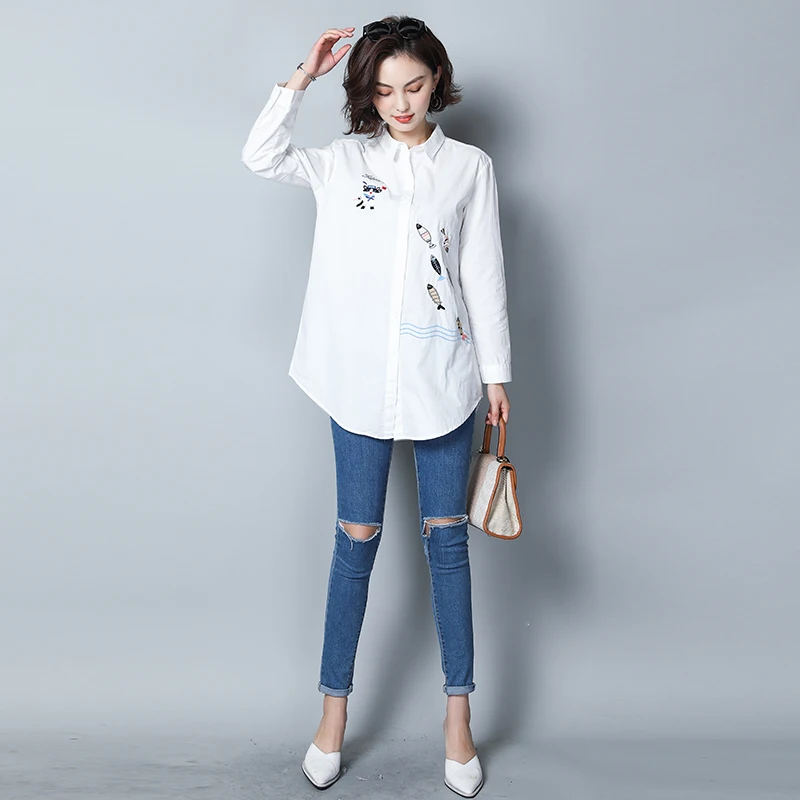 

COIGARSAM Korea Style Shirt Womens tops New Spring Office Lady Full Sleeve Chiffon Solid Loose Women shirts White 111