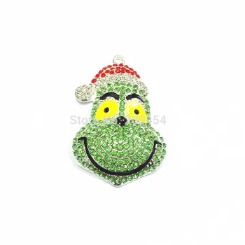 

New ! 51mm*36mm 10pcs/lot Grinch With Christmas Hat Full Rhinestone Pendants For Christmas Jewelry Making
