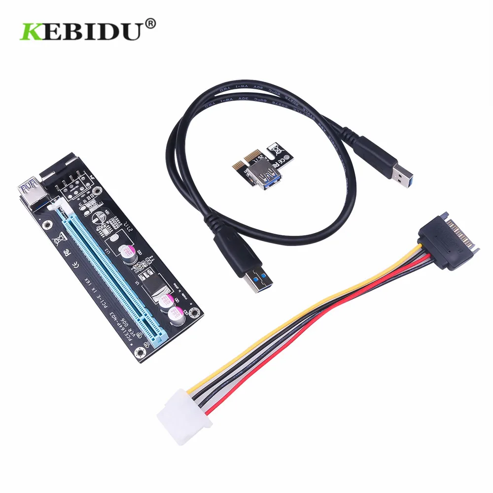 

KEBIDU 50cm PCI-E Riser Card PCI Express PCIE 1X to 16X Adapter SATA Power Card USB 3.0 Cable for Miner Mining