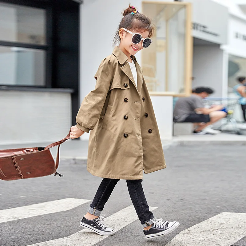 Girls Trench Coats Double Breasted Jackets For Girls Clothing Tops Kids Windbreaker Spring Autumn Outerwear for Girl Students
