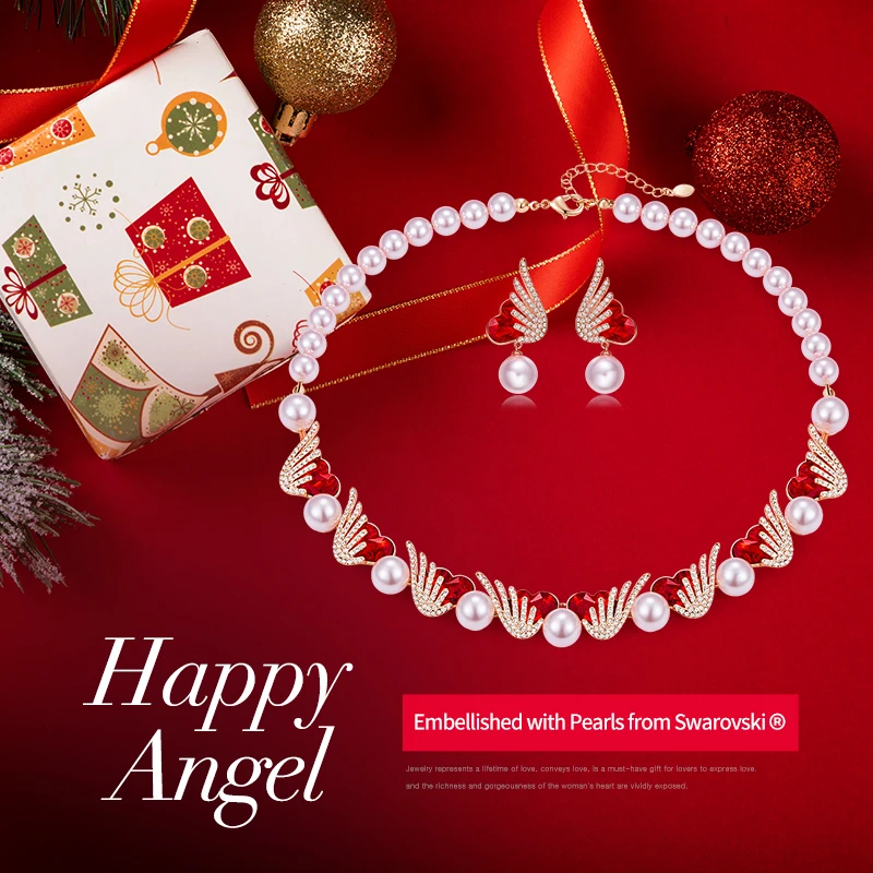Женский комплект украшений CDE Happy Angel украшенный кристаллами Swarovski вечерние
