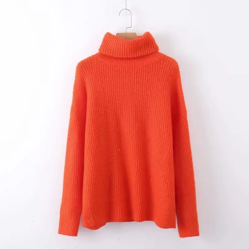 Осень однотонный длинный толстый свитер женский пуловер флуоресцентный свободный свитер-водолазка неоновый вязаный свитер большого размера