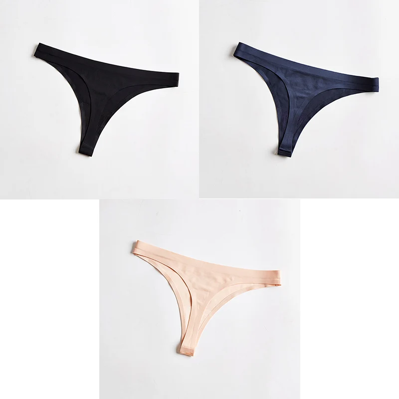 black blue nude Женское нижнее белье, сексуальные бесшовные спортивные трусы, женские, Т-образные, мягкие, стринги для женщин, нижнее белье, ледяной шелк, 3 шт. BANNIROU - Цвет: black blue nude