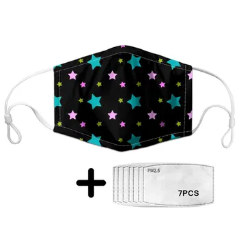 

Black Mask Mouth Five-pointed Star Print Unisex Dust Mask With 7pcs Filter Insert Soft And Breathable Mascara Facial Mascherine