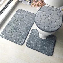 3Pcs/set Bathroom Mat Set Non-Slip Cobblestones Embossed Carpet Soft Three-Piece Toilet Floor Mats Home Washable Shower Rug