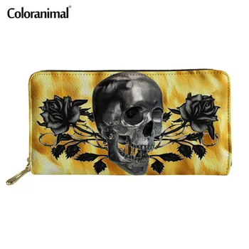 

Coloranimal Gothic Skull Print PU Wallets for Women Protable Long Purse Ladies Credit Card Holder Handbag Wallet With Zipper Hot