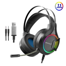 משחקי אוזניות למחשב, PS4, 7.1 Surround משחקי סאונד אוזניות גיימר USB על אוזן אוזניות Wired עם RGB אור עבור Ps4 xbox