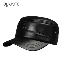 QDKPOTC мужская шляпа из натуральной кожи высокого качества овчины армейские кепки Мода Досуг Регулируемая черная плоская кепка