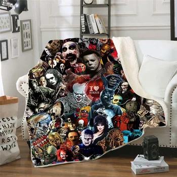 

Print Horror Movie Sofa Blanket Portable Anti-Pilling Wearable Rectangle Raschel Blanket Microfiber Fabric Blankets and Throws